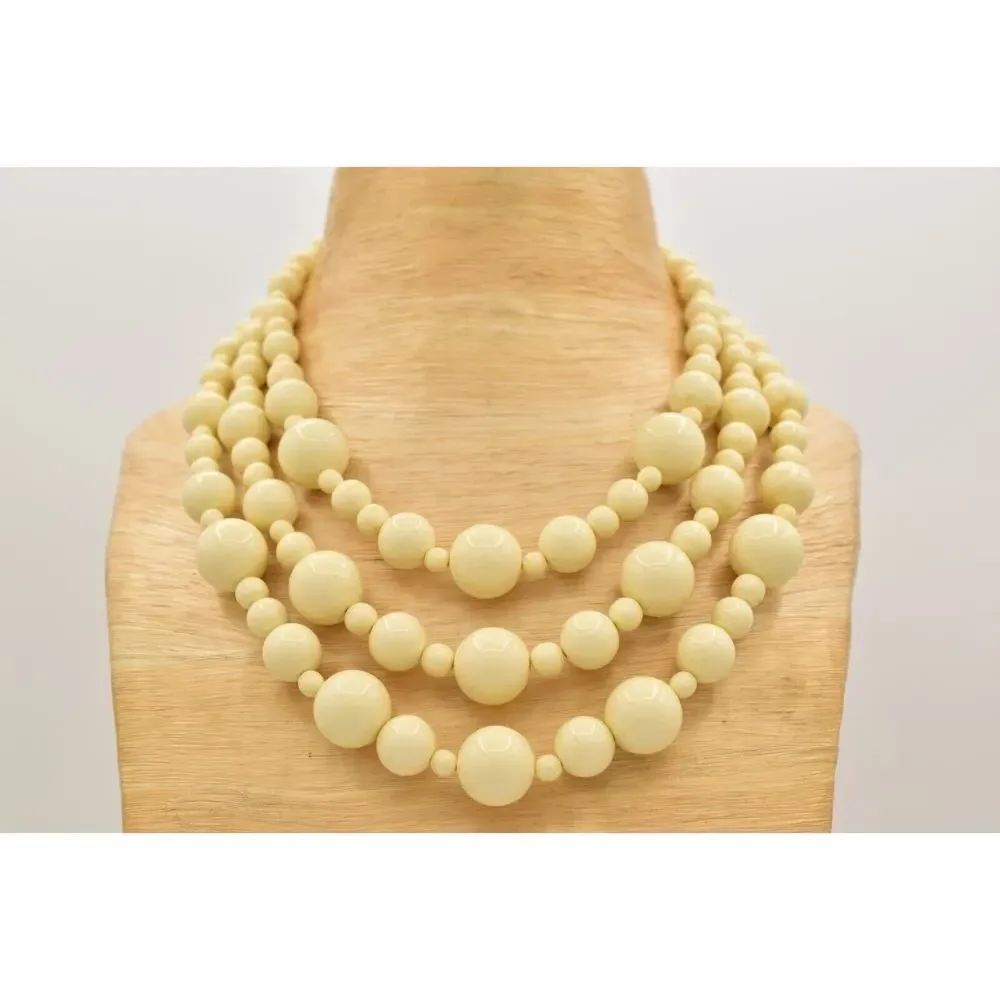 Monet Vintage Beaded Necklace Off White Round Layered Chunky Signed 1970s BinA17